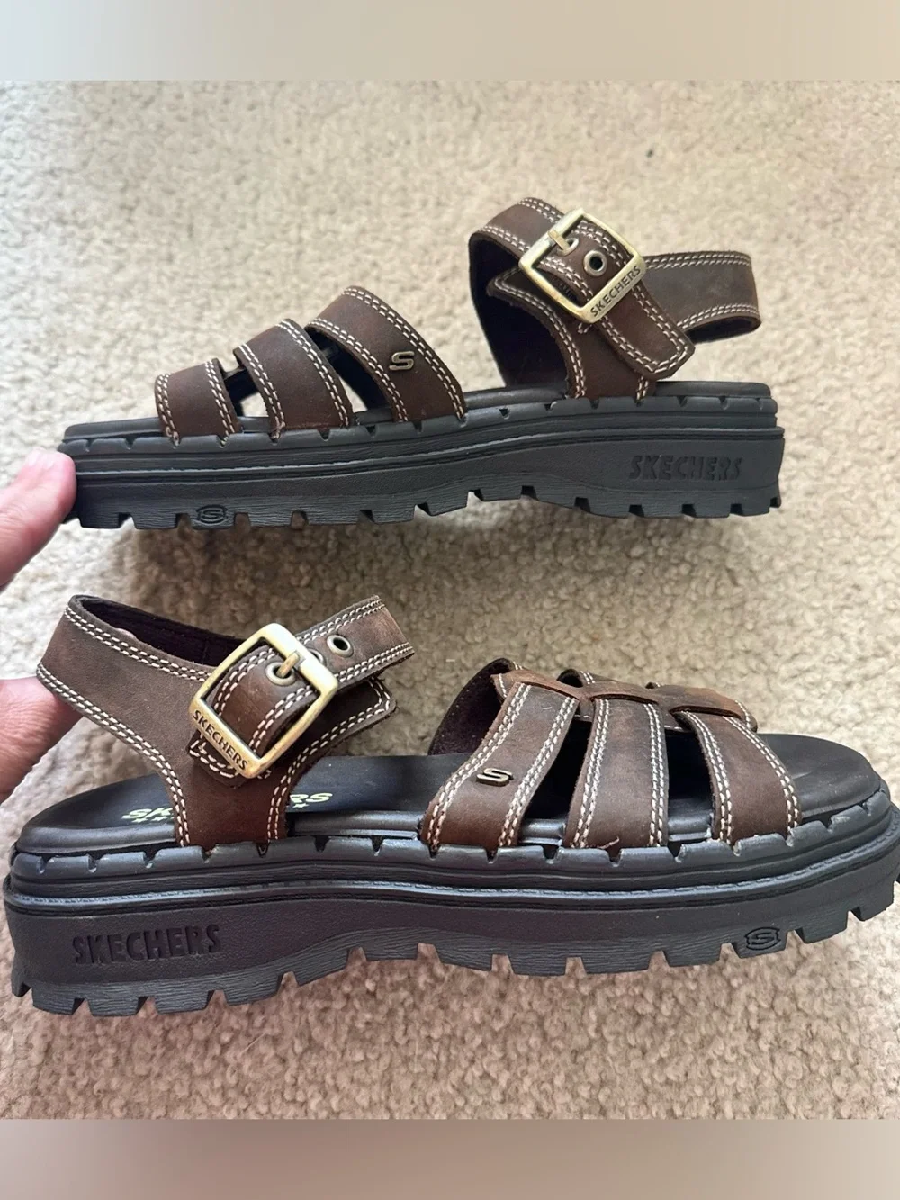 Skechers Womens Brown Leather Platform Fisherman Sandals